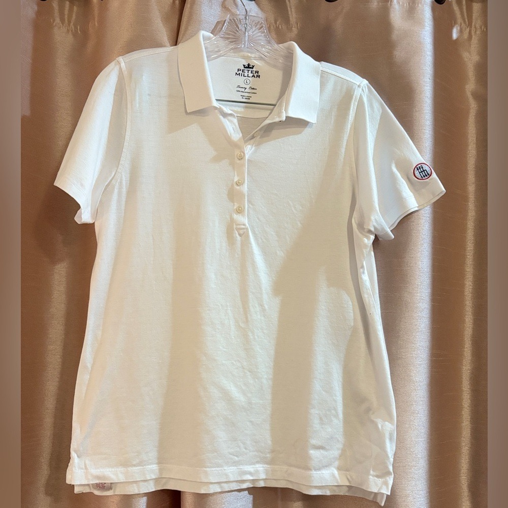 Peter Millar Womens White Luxury Mercerized Cotton Polo‎ Shirt Gear Shift Logo L